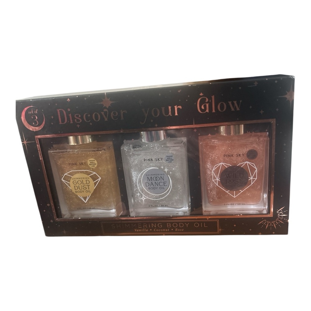 Shimmering Body Oil Set - 3 pack Gold, Silver, Pink vanilla, coconut, rose